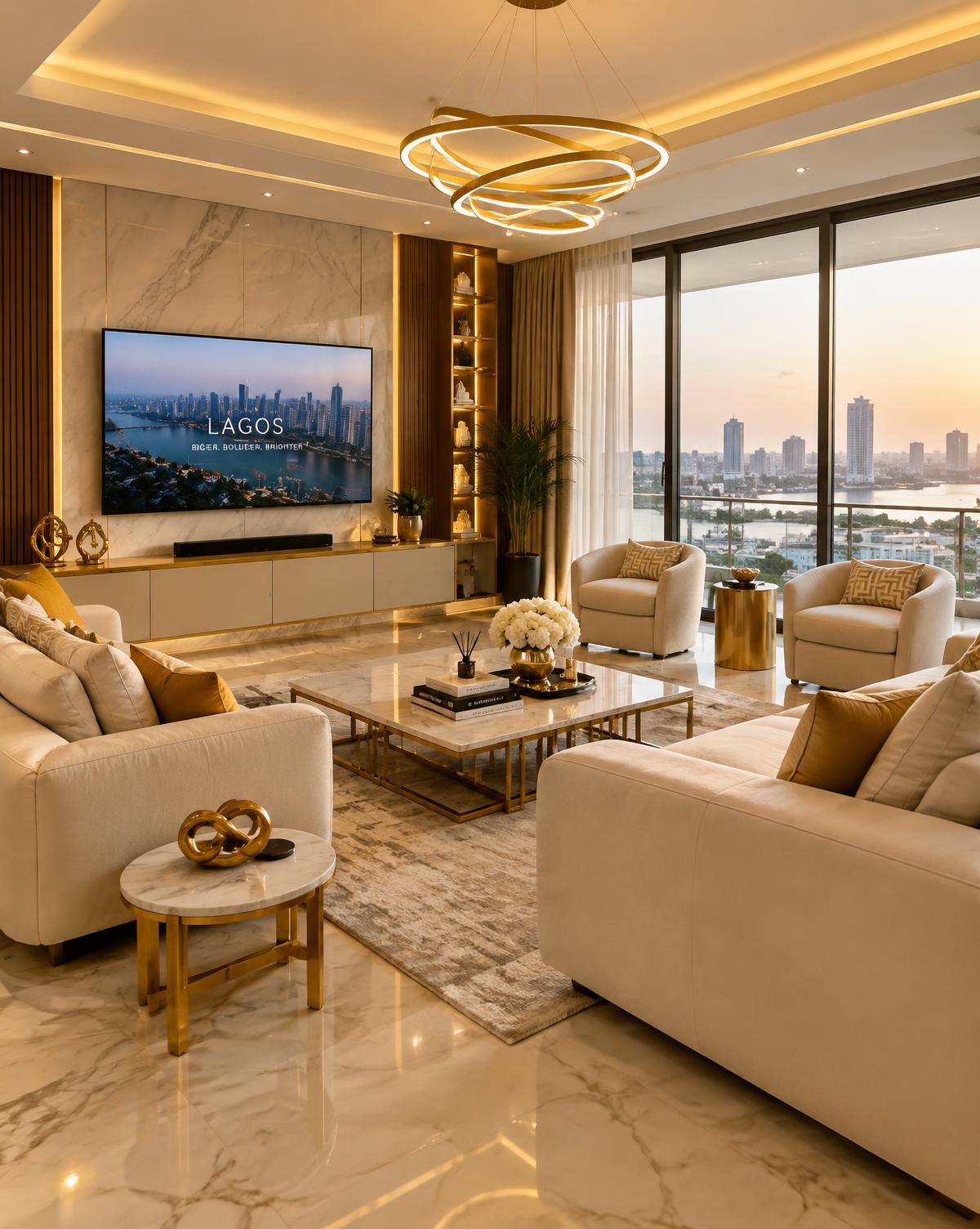 Elegant living room with gold details